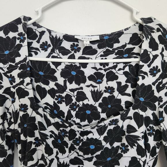 REISS Square Neck Floral Ruched Long Sleeve Top S Cottagecore Fairy Farmhouse - Picture 6 of 9